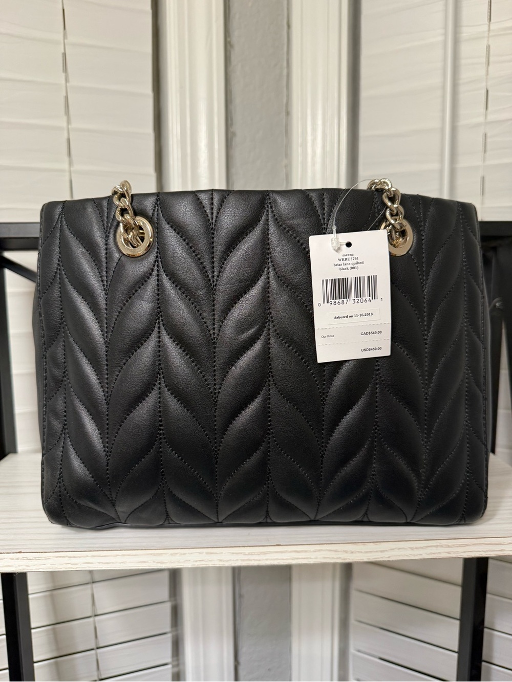 kate spade Black Quilted Tote with Gold Chain Handles - Picture 2 of 12